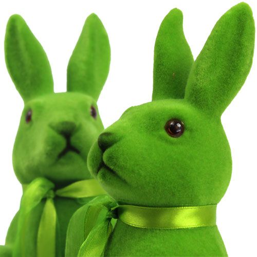 Floristik24 Dekorative kaniner sidder grønne flokket H27,5cm 2stk