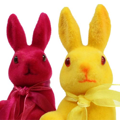 Artikel Dekorative kaniner, der sidder flokkede flerfarvede H14.5cm 8stk