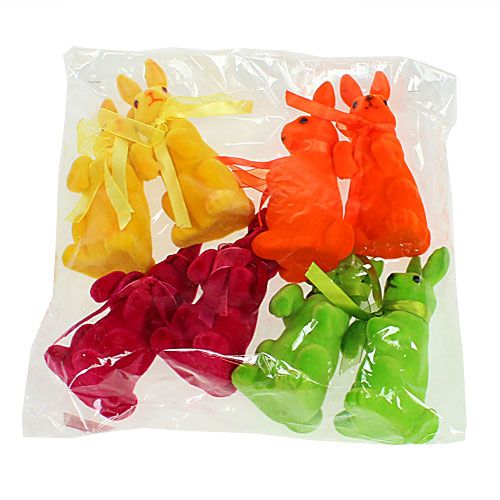 Floristik24 Dekorative kaniner, der sidder flokkede flerfarvede H14.5cm 8stk