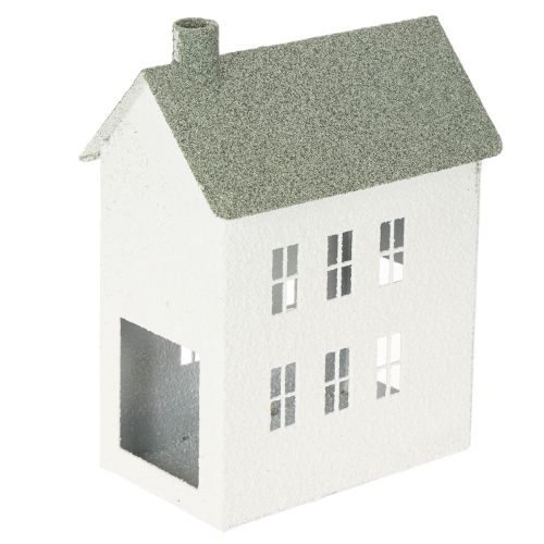 Dekorativt metalhusformet hus med vinduer og skorsten, 22 cm købe | Floristik24.dk