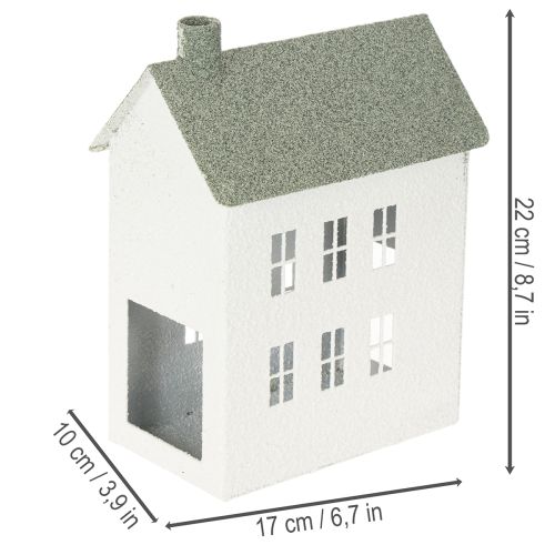 Dekorativt metalhusformet hus med vinduer og skorsten, 22 cm | Floristik24.dk