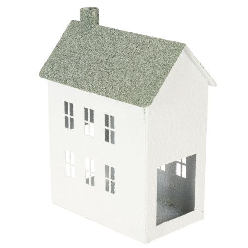 Dekorativt metalhusformet hus med vinduer og skorsten, 22 cm | Floristik24.dk