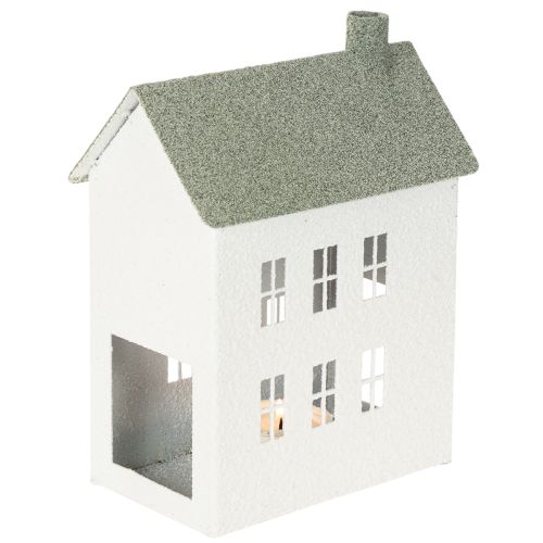 Dekorativt metalhusformet hus med vinduer og skorsten, 22 cm | Floristik24.dk
