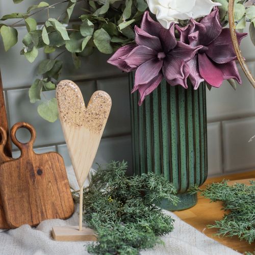 Floristik24 Dekorativt hjerte på stativ træ med glitter H27cm