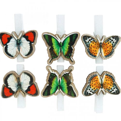Artikel Dekorativ klip sommerfugl, gave dekoration, forår, sommerfugle lavet af træ 6stk