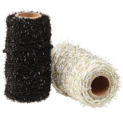 Floristik24 Dekorationssnor glitter sort beige hvid B1,5mm L25m 2 stk