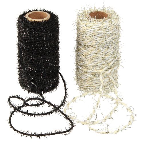 Artikel Dekorationssnor glitter sort beige hvid B1,5mm L25m 2 stk
