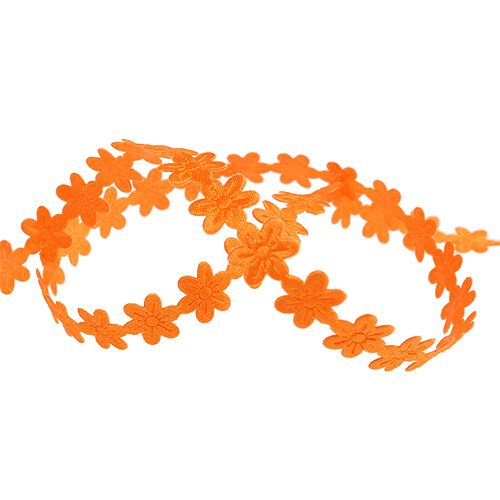 Dekorativt bånd med blomst 1 cm orange 20m