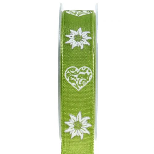 Dekorativt bånd med edelweiss grøn 25mm 20m