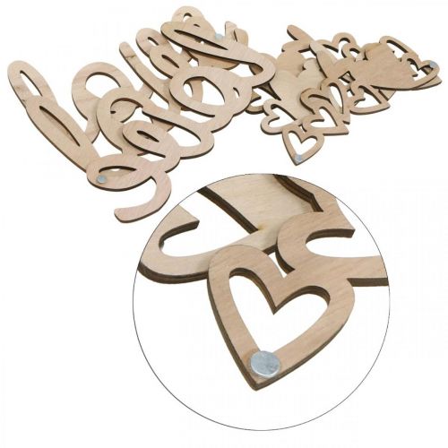 Artikel Hjerter "Love" trædekoration naturlig med magnet dekorationsskilt 20,5/25cm 6 stk.