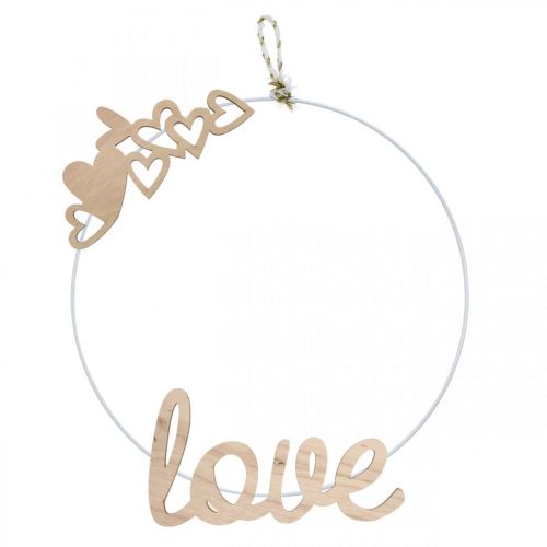 Artikel Hjerter "Love" trædekoration naturlig med magnet dekorationsskilt 20,5/25cm 6 stk.