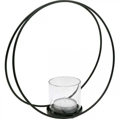 Dekorativ ring lanterne metal lysestage sort Ø28,5cm