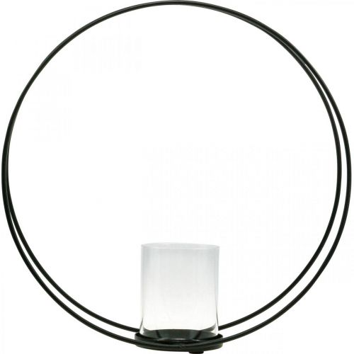 Artikel Dekorativ ring lanterne metal lysestage sort Ø35cm