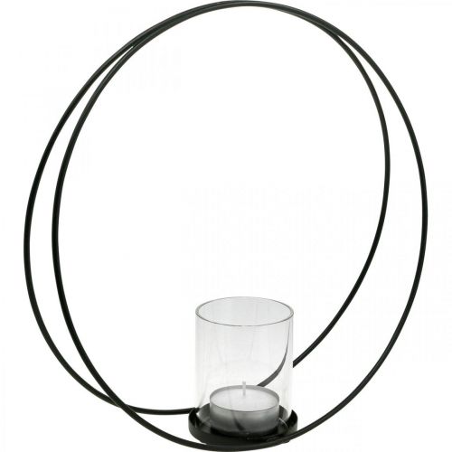 Dekorativ ring lanterne metal lysestage sort Ø35cm