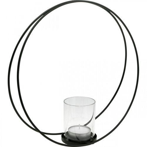 Artikel Dekorativ ring lanterne metal lysestage sort Ø35cm