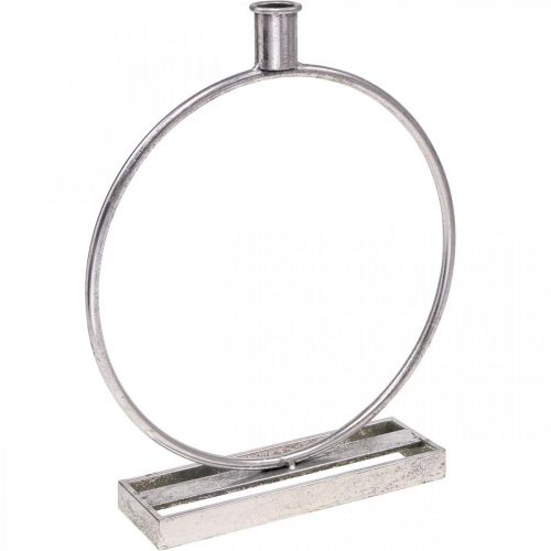 Dekorativ ring metal lysestage antik sølv Ø25cm H30,5cm