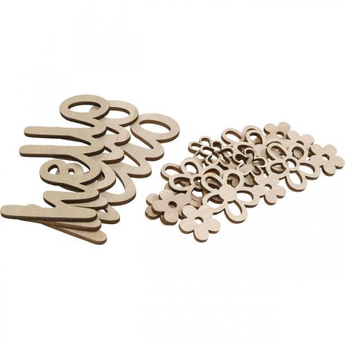 Artikel Træ dekoration blomster &quot;Hej&quot; natur deco skilt med magnet 18/19,5cm 6 stk.