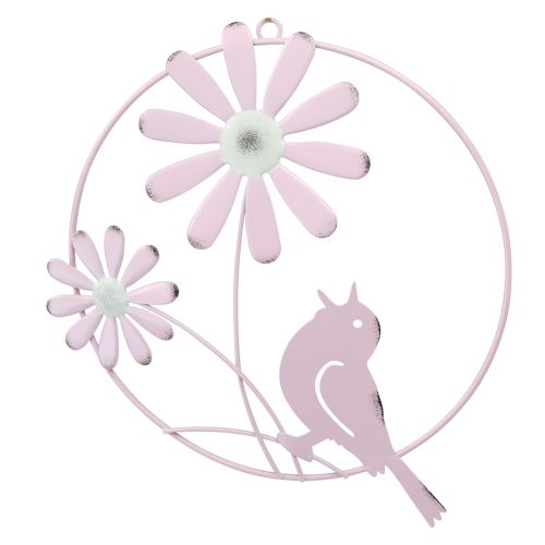 Artikel Dekorativ Ring Metal Ophæng Dekoration Blomster Lyserød Ø23cm 4 Stk