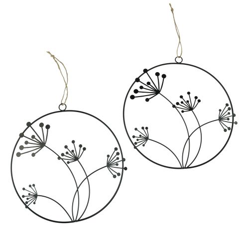 Floristik24 Dekorativ ring metal hængende dekoration sorte blomster Ø23cm 2 stk