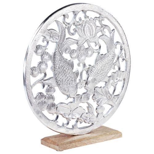 Dekorativ ring metal træ base sølv lotus koi dekoration Ø32cm