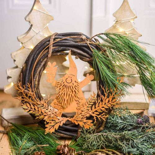 Artikel Dekorativ ring til jul, rensdyr i ringen, julemand med gave, metal dekoration patina Ø18cm sæt med 2 stk.