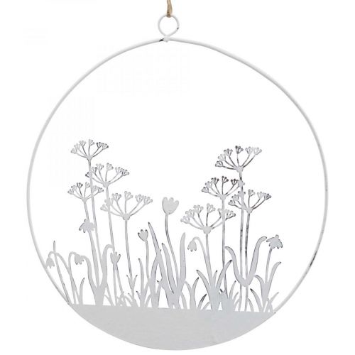 Dekorativ ring hvidmetal dekorativ blomstereng forårsdekoration Ø22cm
