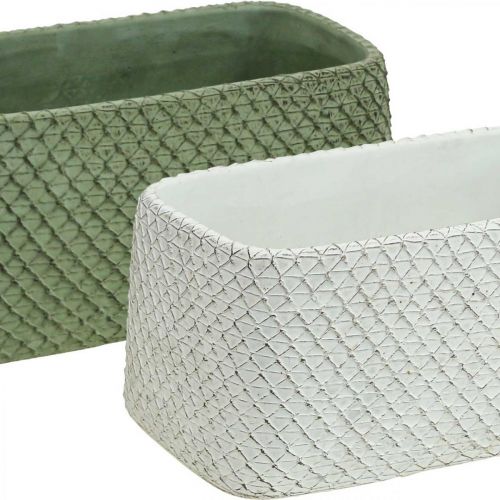 Floristik24 Dekorativ skål keramik grøn hvid reliefnet 23x12,5cm H11cm 2stk