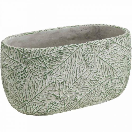 Dekorativ skål keramik oval grøn hvid grå gran grene L22,5cm