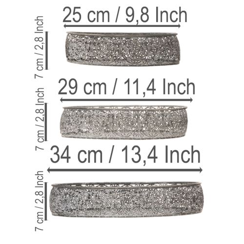 Artikel Dekorativ skål metal oval mønster grå 25,5/29/34,5 cm sæt med 3