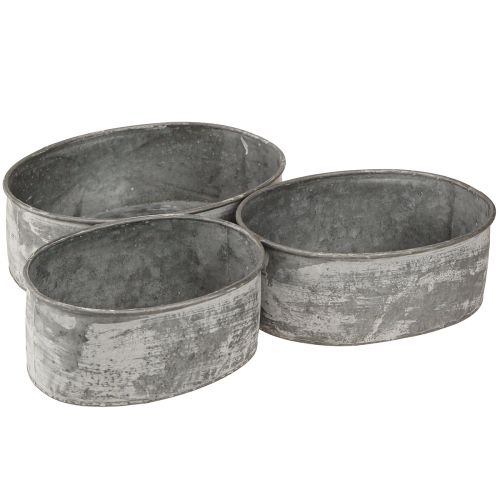Artikel Dekorativ metalskål oval grå L22,5/19,5/16 cm sæt med 3