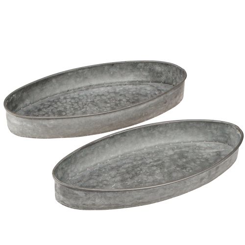 Floristik24 Dekorativ skål metalfatning skål oval grå L33cm/31cm sæt med 2