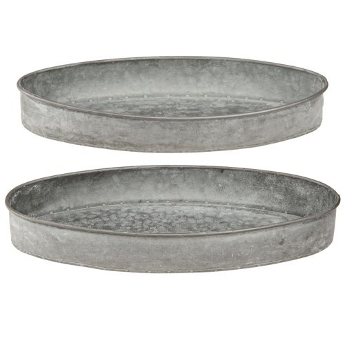 Floristik24 Dekorativ skål metalfatning skål oval grå L33cm/31cm sæt med 2