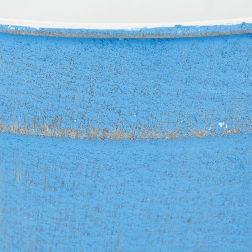 Artikel Dekorativ skål/plantekrukke, blå metal, shabby chic indretning, Ø17 cm, H8,5 cm