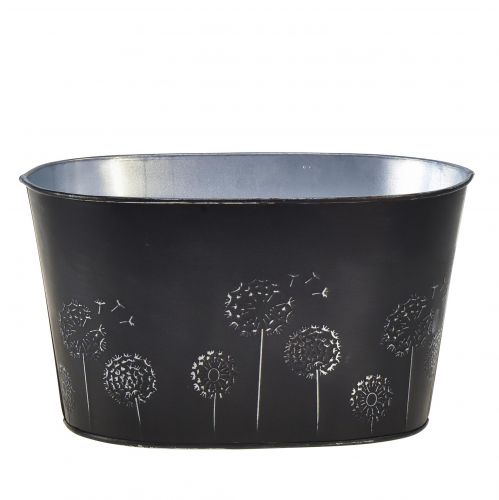 Dekorativ skål metal ovale sorte sølv blomster 20,5×12,5×12cm