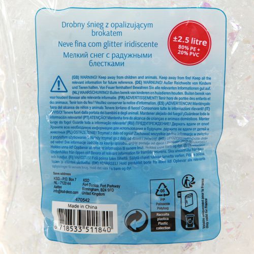 Artikel Dekorative sne fine snehvide snefnug iriserende 2,5L×4stk