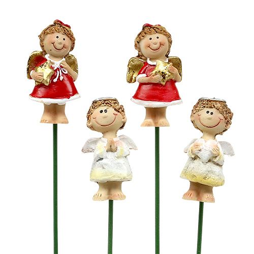 Floristik24 Dekorativ stik engelrød, hvid 4,5 cm L28cm 8stk