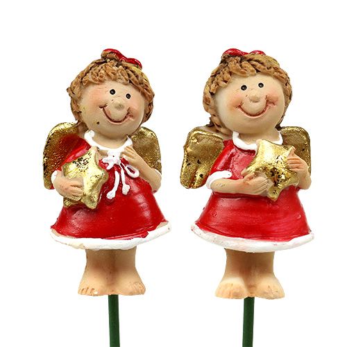Floristik24 Dekorativ stik engelrød, hvid 4,5 cm L28cm 8stk