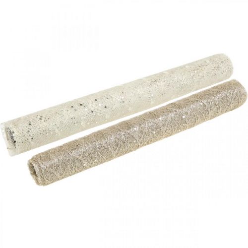 Floristik24 Bordtape dekorativt stof champagne x 2 assorteret 35x200cm