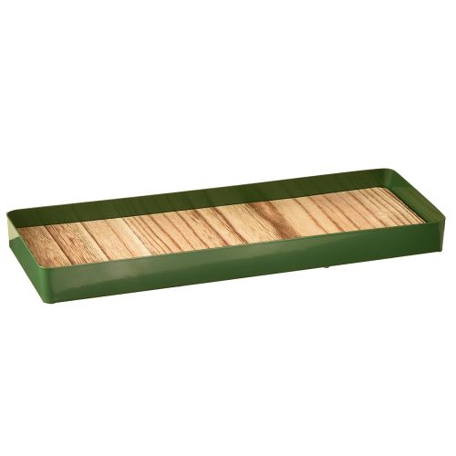 Dekorativ bakke metal træ metalbakke grøn 35,5×11×3 cm 2 stk.