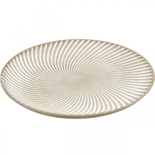 Artikel Dekorativ tallerken rund hvid brun rille borddekoration Ø35cm H3cm