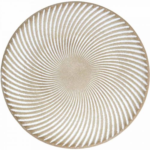 Dekorativ tallerken rund hvid brun rille borddekoration Ø35cm H3cm