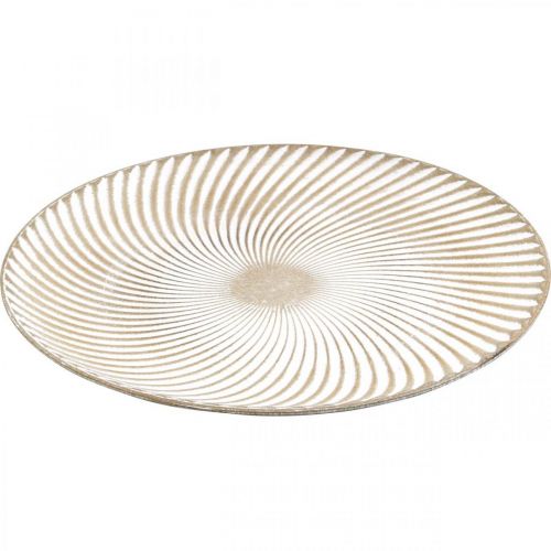 Artikel Dekorativ tallerken rund hvid brun rille borddekoration Ø40cm H4cm