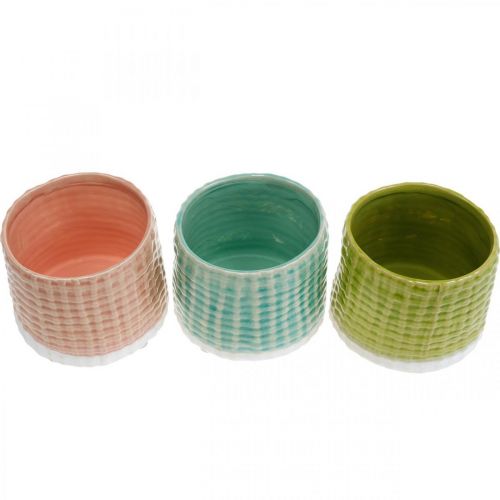 Floristik24 Dekorative krukker med kurvemønster, plantekasse, keramisk plantekrukke mint/grøn/pink Ø13cm 3 stk.
