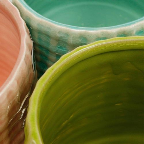 Floristik24 Dekorative krukker med kurvemønster, plantekasse, keramisk plantekrukke mint/grøn/pink Ø13cm 3 stk.