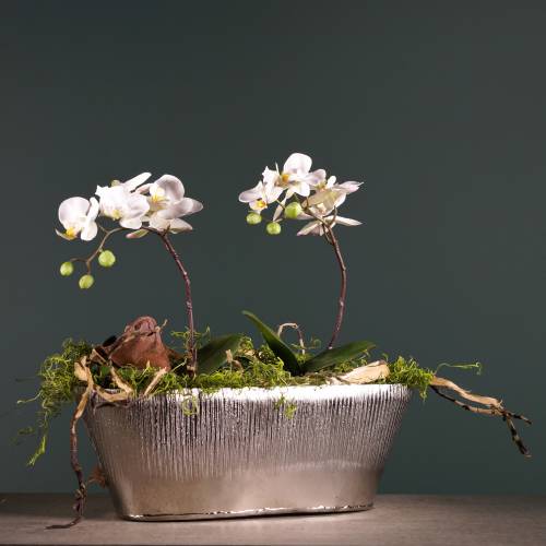 Floristik24 Dekorativ gryde oval sølv 40cm x 13cm H13cm