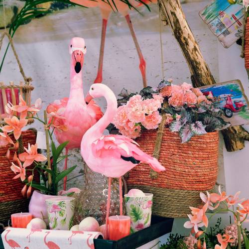 Floristik24 Dekorativ flamingo med fjer lyserød H45cm