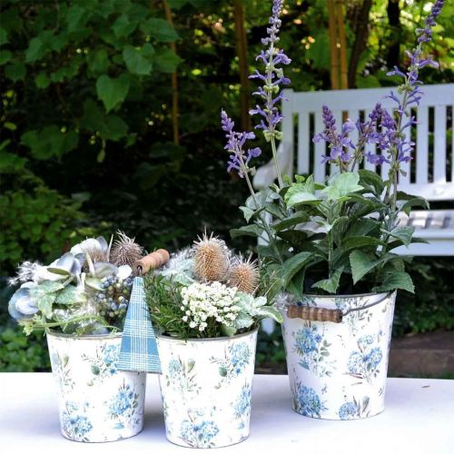 Floristik24 Dobbelt urtepotte sommerdekoration metal plantekasse med hank vintage look Ø11,5cm