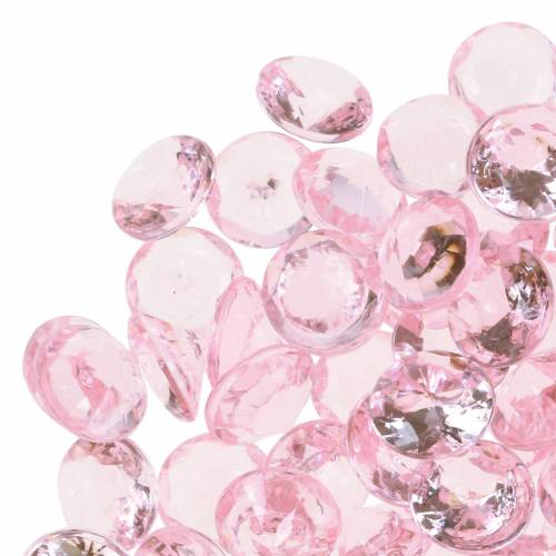 Artikel Dekorative sten diamant akryl lys pink Ø1,2cm 175g til fødselsdagsdekoration