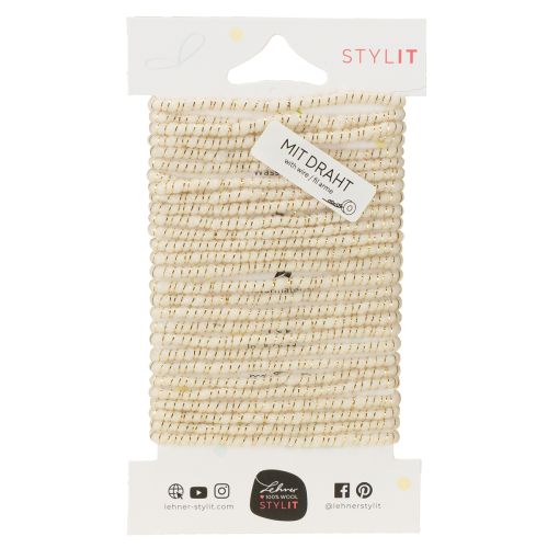 Artikel Hvid uldsnor med guldtråd 5m x 5mm med ståltråd til dekoration og hobbyarbejde