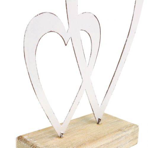 Floristik24 Dobbelt hjerte hvidt på foden H18cm
